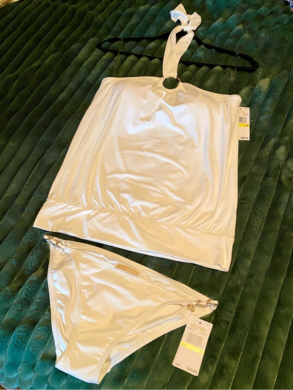 NWT Michael Kors White Halter Swimsuit Set Size M ✨